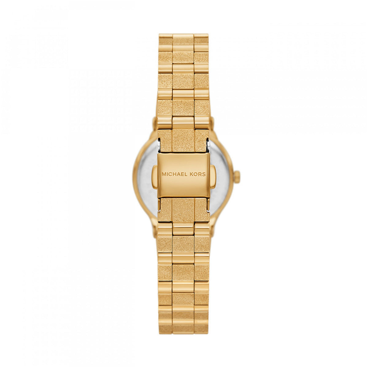 Back view of gold MICHAEL KORS Mod. BILLIE watch with metal link bracelet.