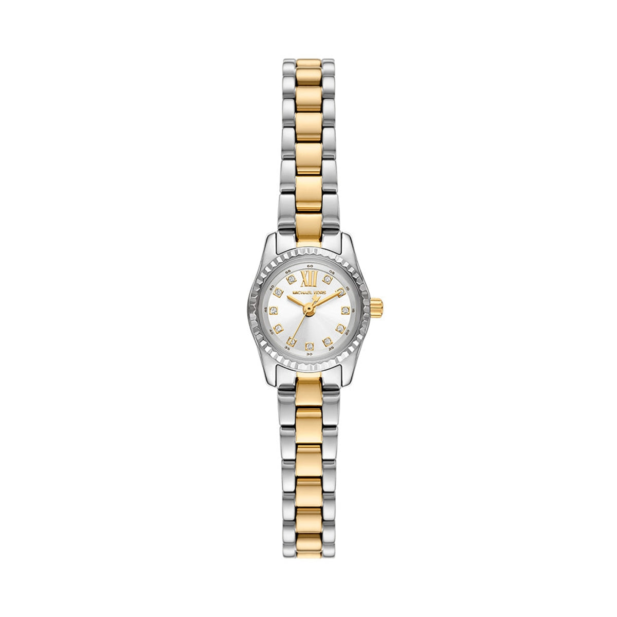 Alt Tag: Elegant timepiece MICHAEL KORS Mod. MIRCO LEXINGTON with a gold and silver two-tone bracelet design.