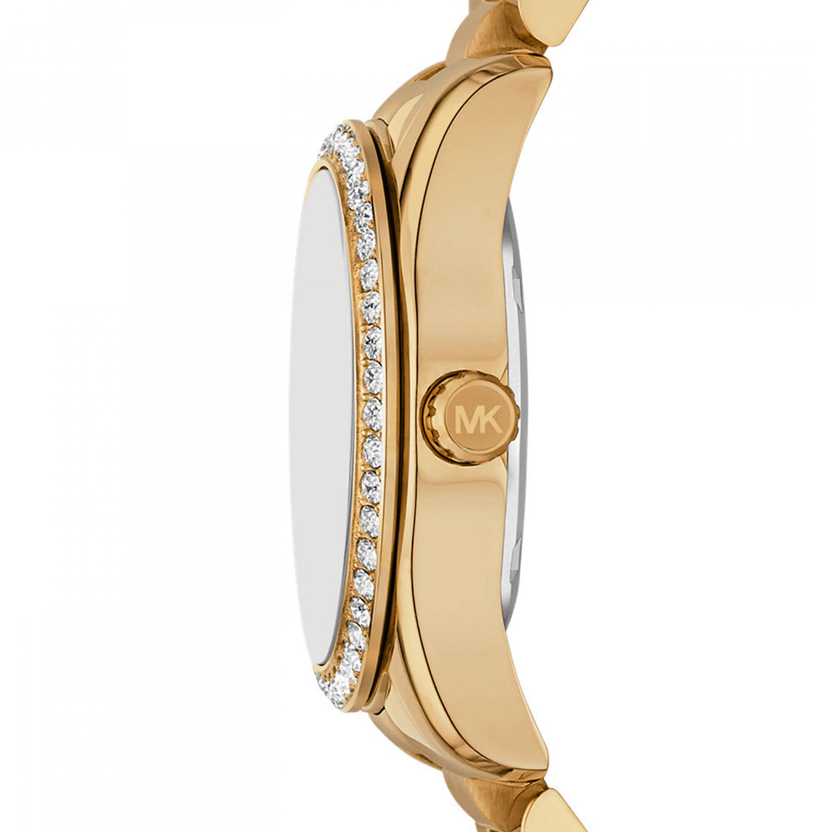 Side view of MICHAEL KORS Mod. LEXINGTON gold watch highlighting bezel detail