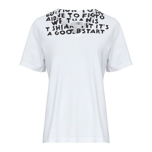 MM6 Maison Margiela T-shirts and Polos White V-neck graphic print cotton t-shirt back view
