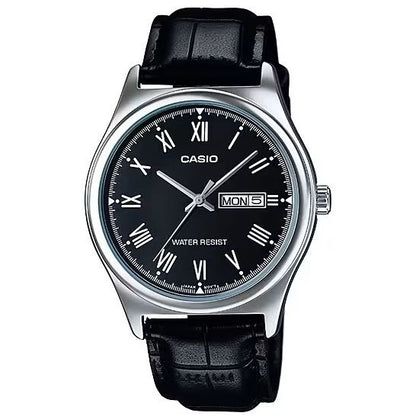 CASIO COLLECTION Mod. DAY DATE, ROMAN INDEXES. LEATHER - BLACK-0
