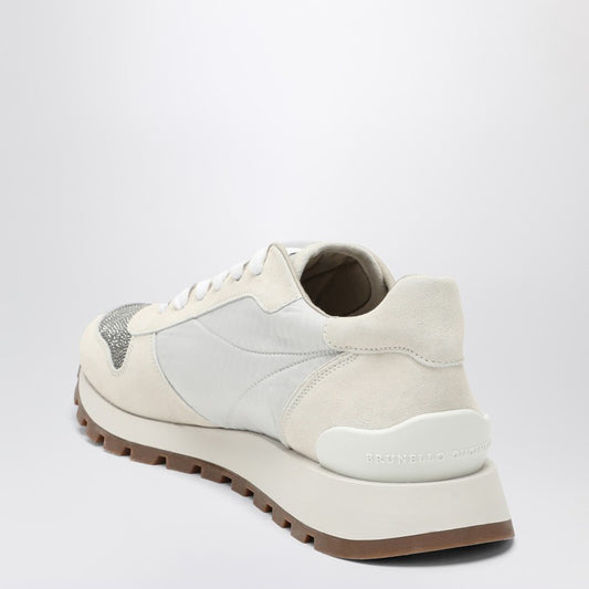 Brunello Cucinelli White nylon and suede trainer