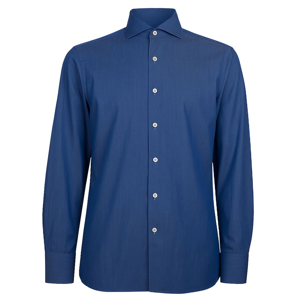 Made in Italy Blue Cotton Men's Shirt with button closure and long sleeves, showcasing craftsmanship and elegant style.
