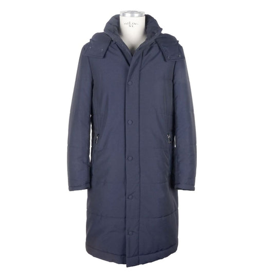 Made in Italy Blue Wool Men's Raincoat with hood, showcasing luxurious Loro Piana fabric for style and protection against elements.