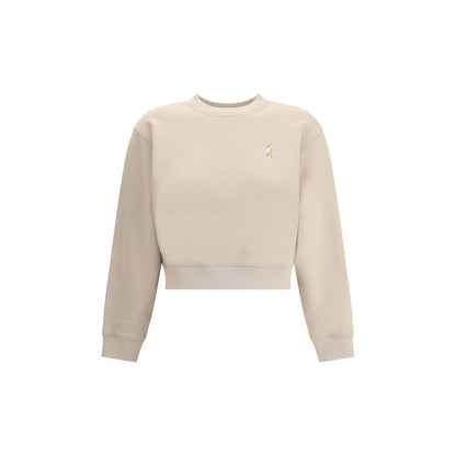 Maison Kitsuné Beige Cotton Sweatshirt with Lady Fox patch, ribbed crew neck, hem, and cuffs, 100% cotton, AW25 urban style.