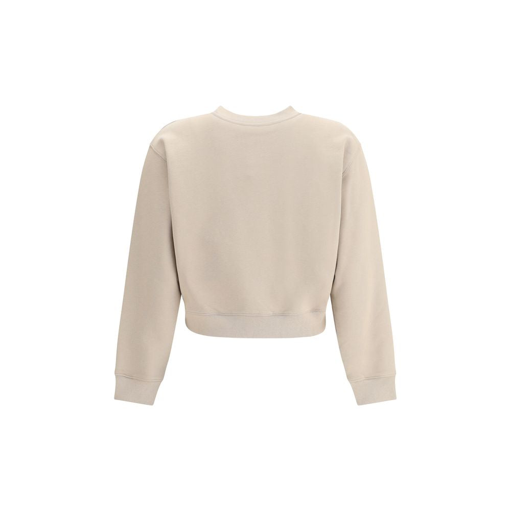 Back view of Maison Kitsuné Beige Cotton Sweatshirt featuring a ribbed hem and cuffs.
