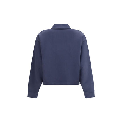 Back view of Maison Kitsuné Blue Cotton Sweatshirt showcasing classic collar and ribbed cuffs.