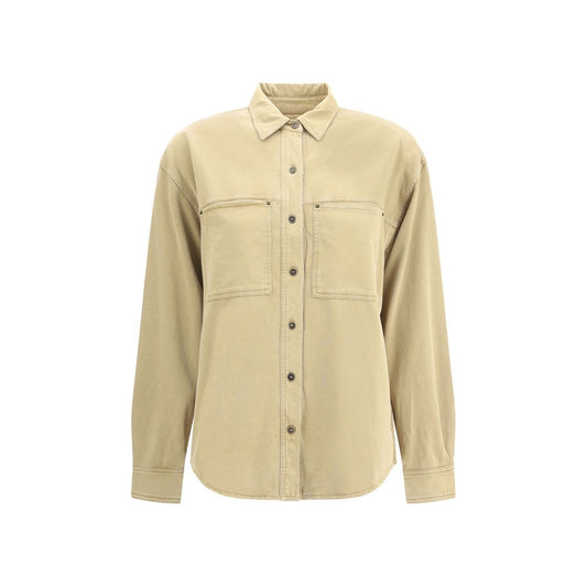 Marant Etoile Beige Cotton Dress Shirt featuring classic collar and button closure with two front patch pockets, made in Portugal.
