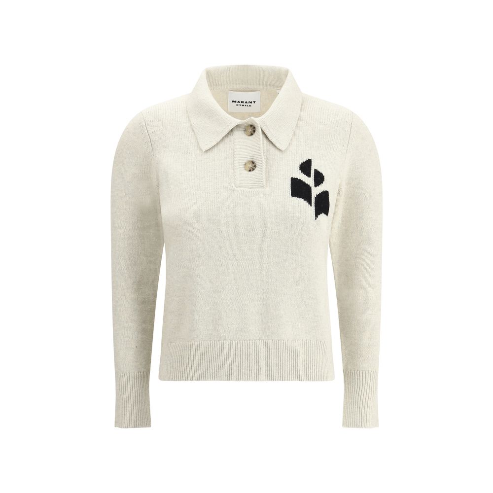 Marant Etoile Nola Sweater in cotton with button-front, classic collar, and iconic brand logo. Regular fit, ribbed cuffs, AW25 collection.