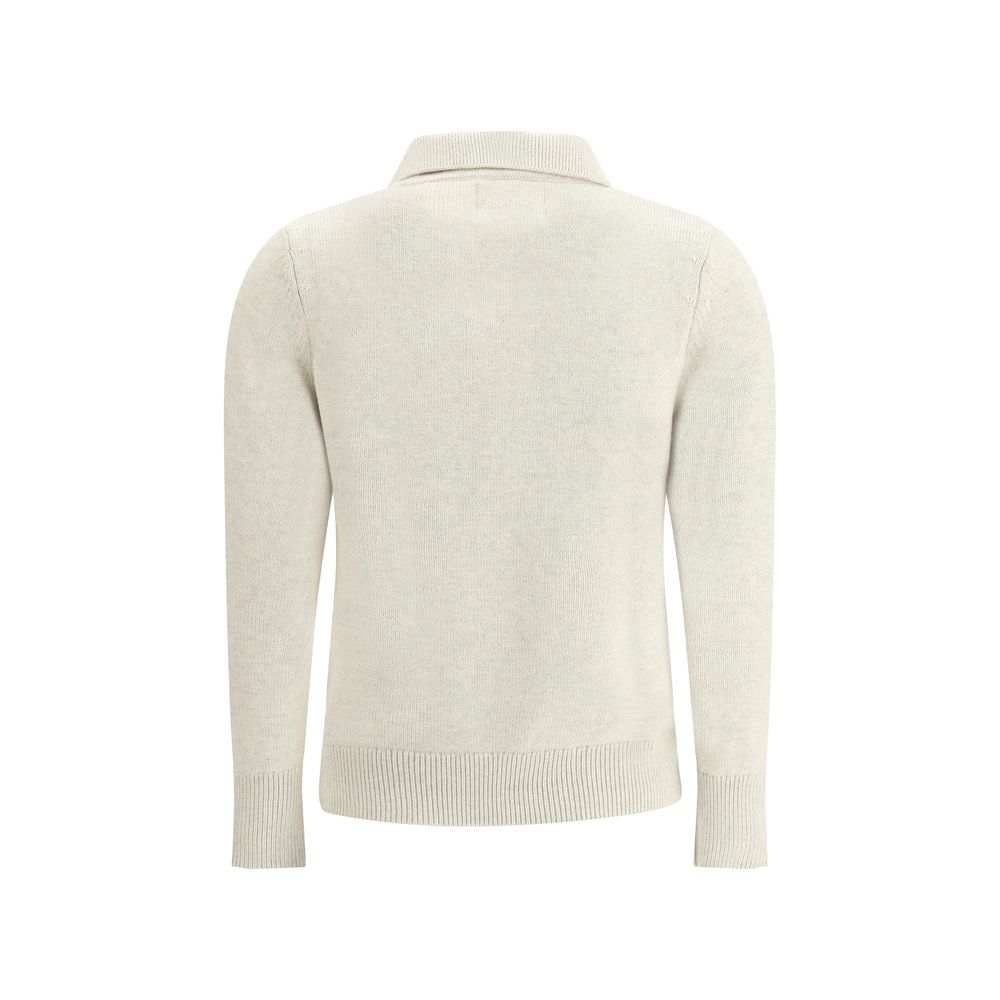 Back view of the Marant Etoile Nola Sweater in beige cotton-wool blend with ribbed hem and cuffs, classic collar for AW25 season.