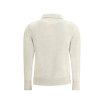 Back view of the Marant Etoile Nola Sweater in beige cotton-wool blend with ribbed hem and cuffs, classic collar for AW25 season.