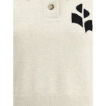 Marant Etoile Nola Sweater close-up featuring logo, button-front, and ribbed cuffs in a cotton-wool blend with mélange pattern.