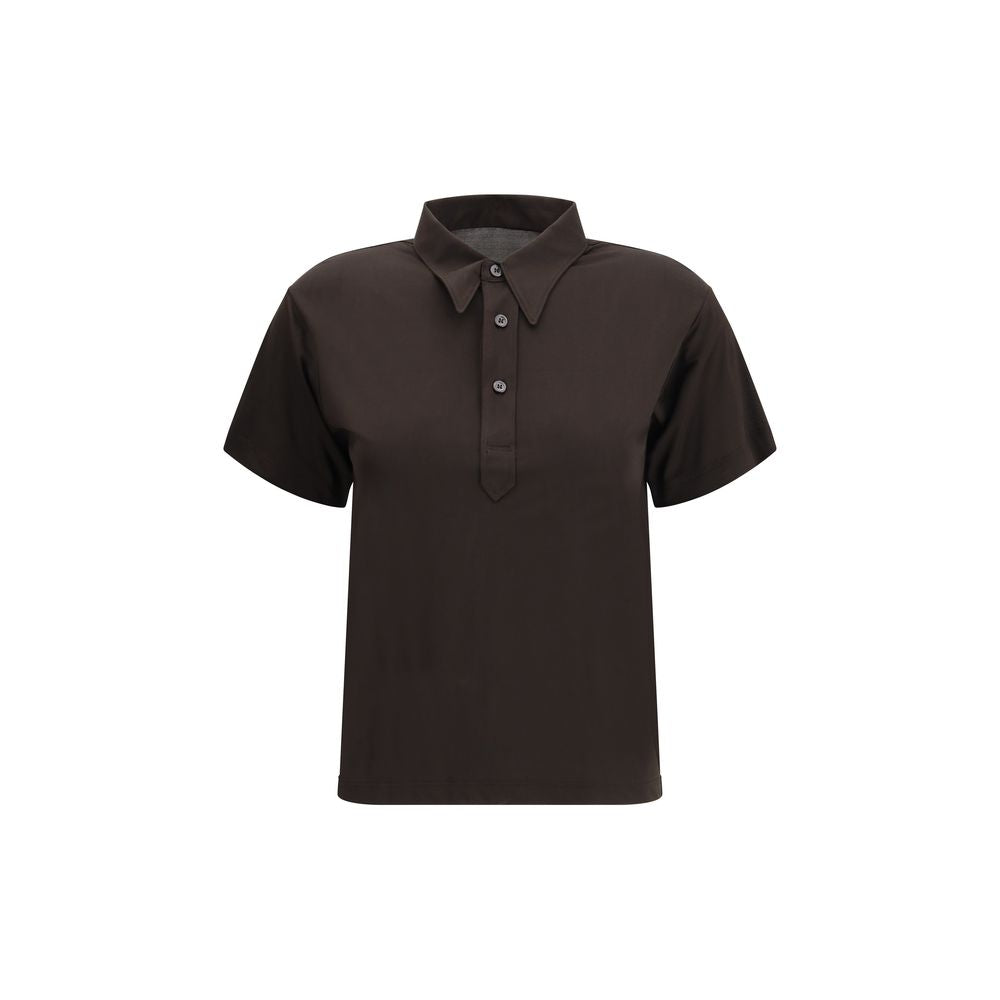 Margiela Brown Viscose Polo Shirt with classic collar and four-button closure, AW25 collection, short sleeves, semi-sheer design.
