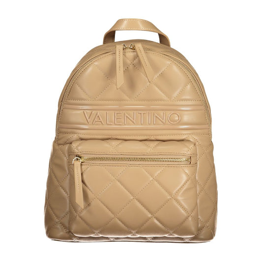 Mario Valentino Beige Polyethylene Women Backpack with quilted design and external pocket.