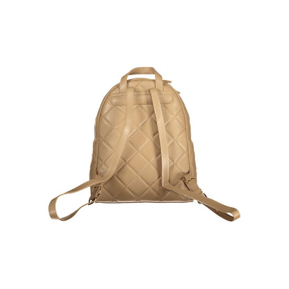 Mario Valentino Beige Polyethylene Women Backpack with chic design and external pocket, perfect for fashion and functionality.