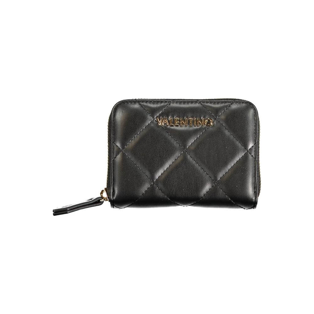 Mario Valentino Black Polyethylene Wallet with 6 compartments, coin purse, card spaces, contrasting details, zip closure, logo