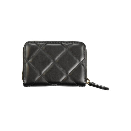 Mario Valentino Black Polyethylene Wallet with quilted design, zip closure, and multi-compartment interior for cards and coins.