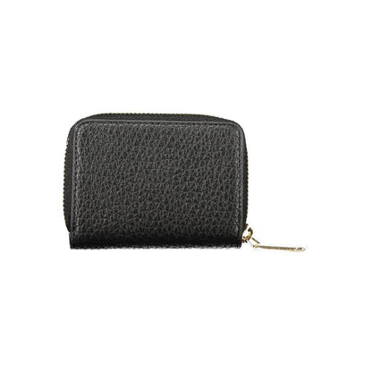 Mario Valentino Black Polyethylene Women Wallet with zip closure and Valentino logo, featuring a sleek and durable design.