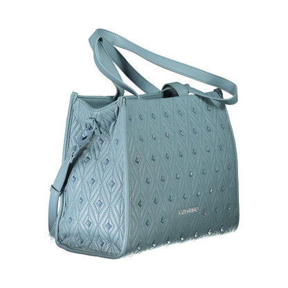 Mario Valentino Blue Polyester Handbag with adjustable strap, internal pocket, and logo, showcasing stylish contrasting details in zip closure.