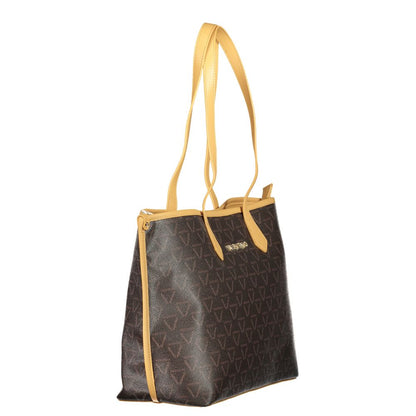 Mario Valentino Brown Polyethylene Handbag with double handle, zip closure, contrasting details, and logo emblem.