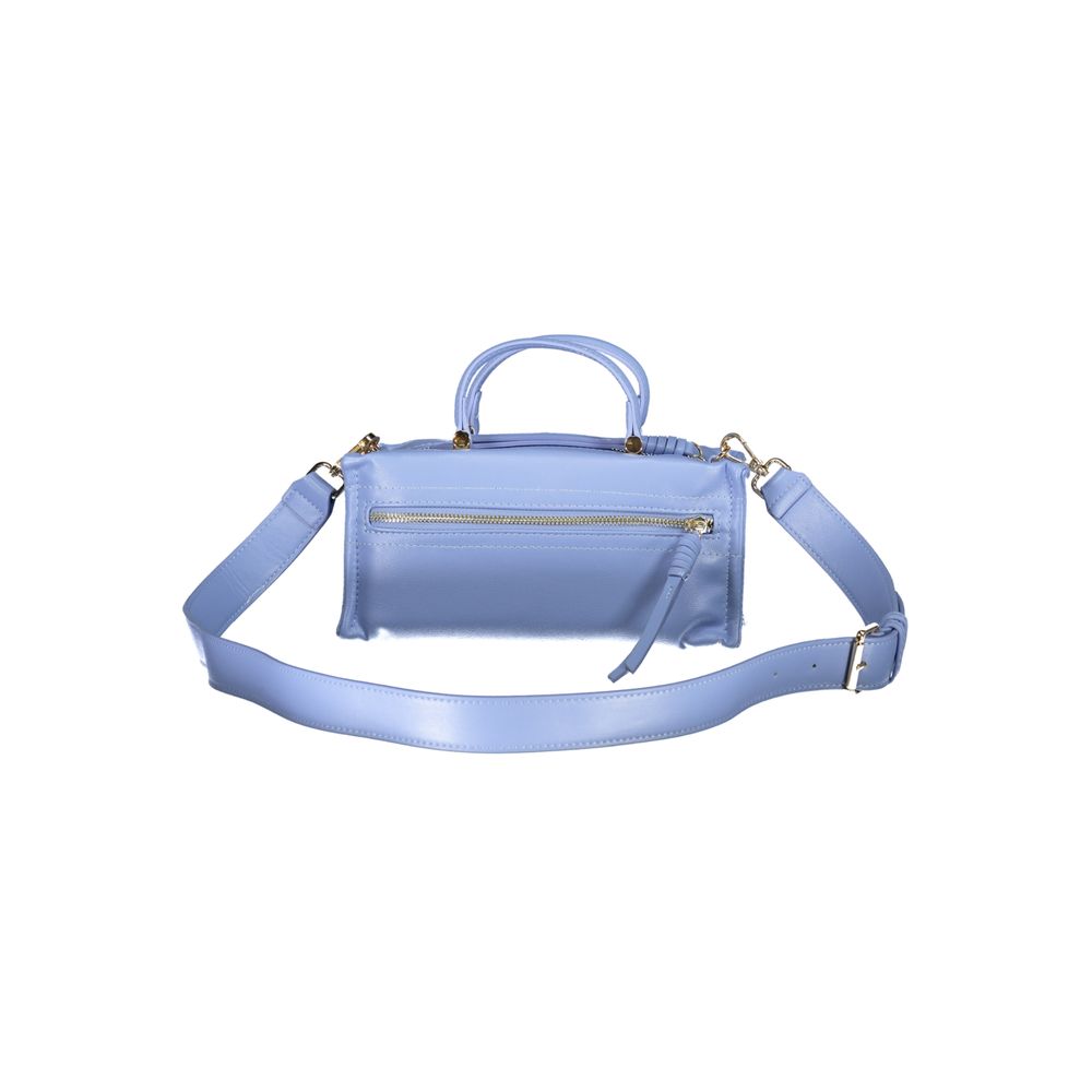 Mario Valentino Light Blue Polyethylene Women Handbag with dual handles and detachable shoulder strap, featuring external pocket and zip closure.