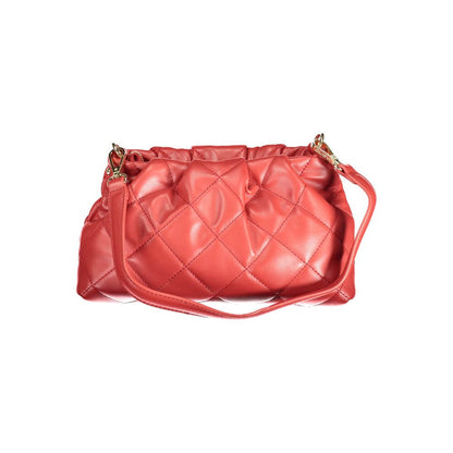 Mario Valentino Red Polyethylene Handbag with removable shoulder handle and adjustable strap, featuring contrasting details and logo.