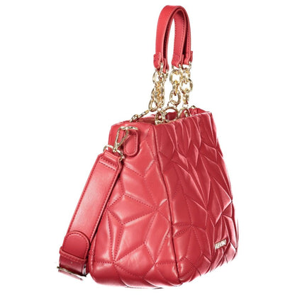 Alt Tag: Mario Valentino Red Polyethylene Women Handbag with dual-chain handles and adjustable strap, chic and sophisticated design.