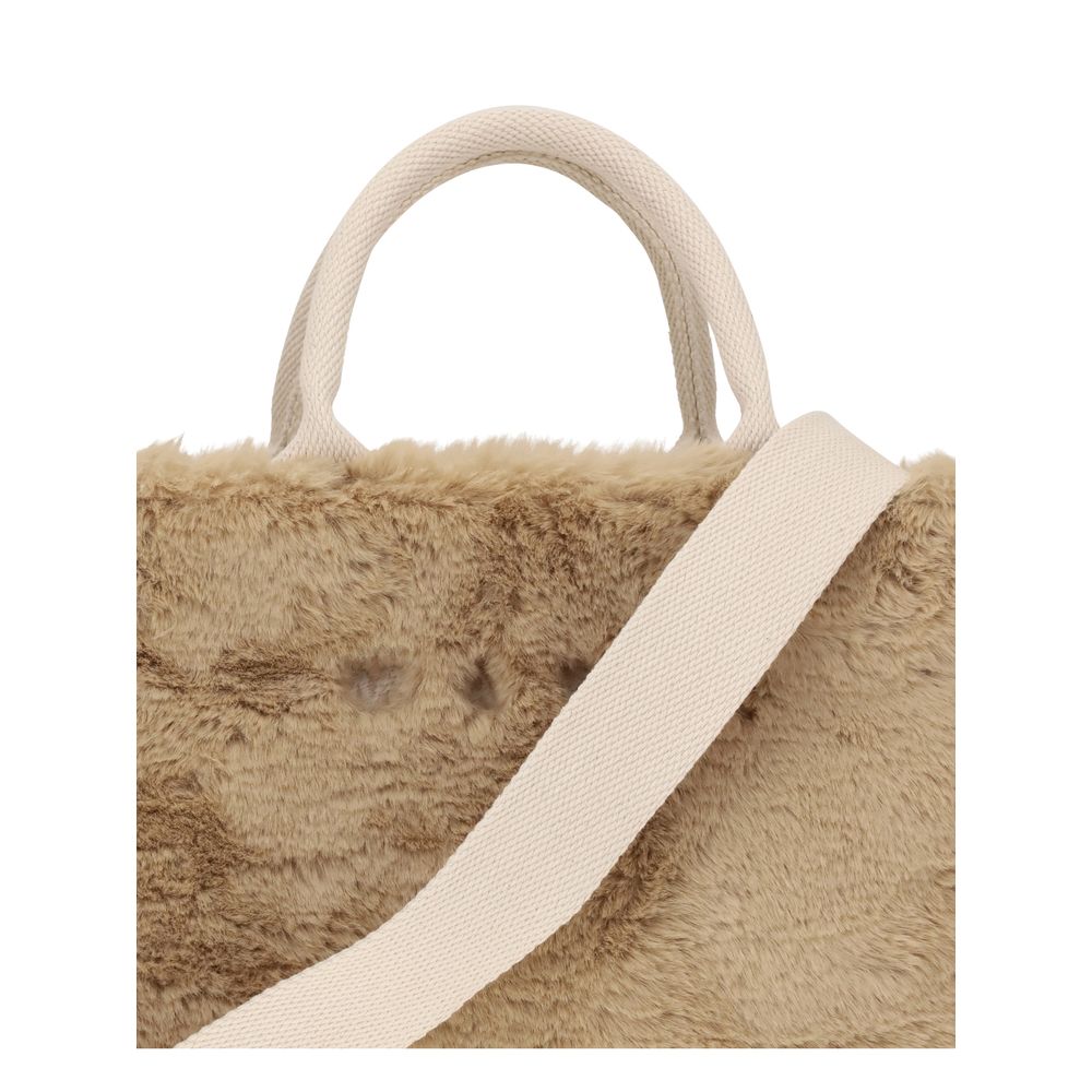 Marni Beige Polyester Handbag with fur lining, featuring fabric handles and a shoulder strap. Unique design with bold style and Marni logo.