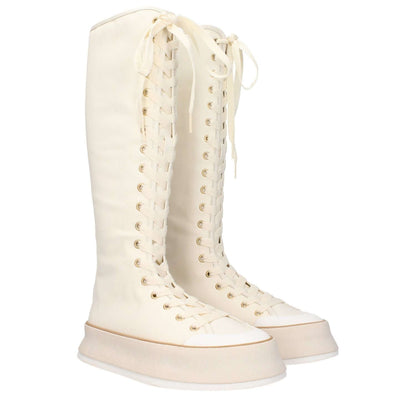 Max Mara Beige Fabric Lace-Up Boots