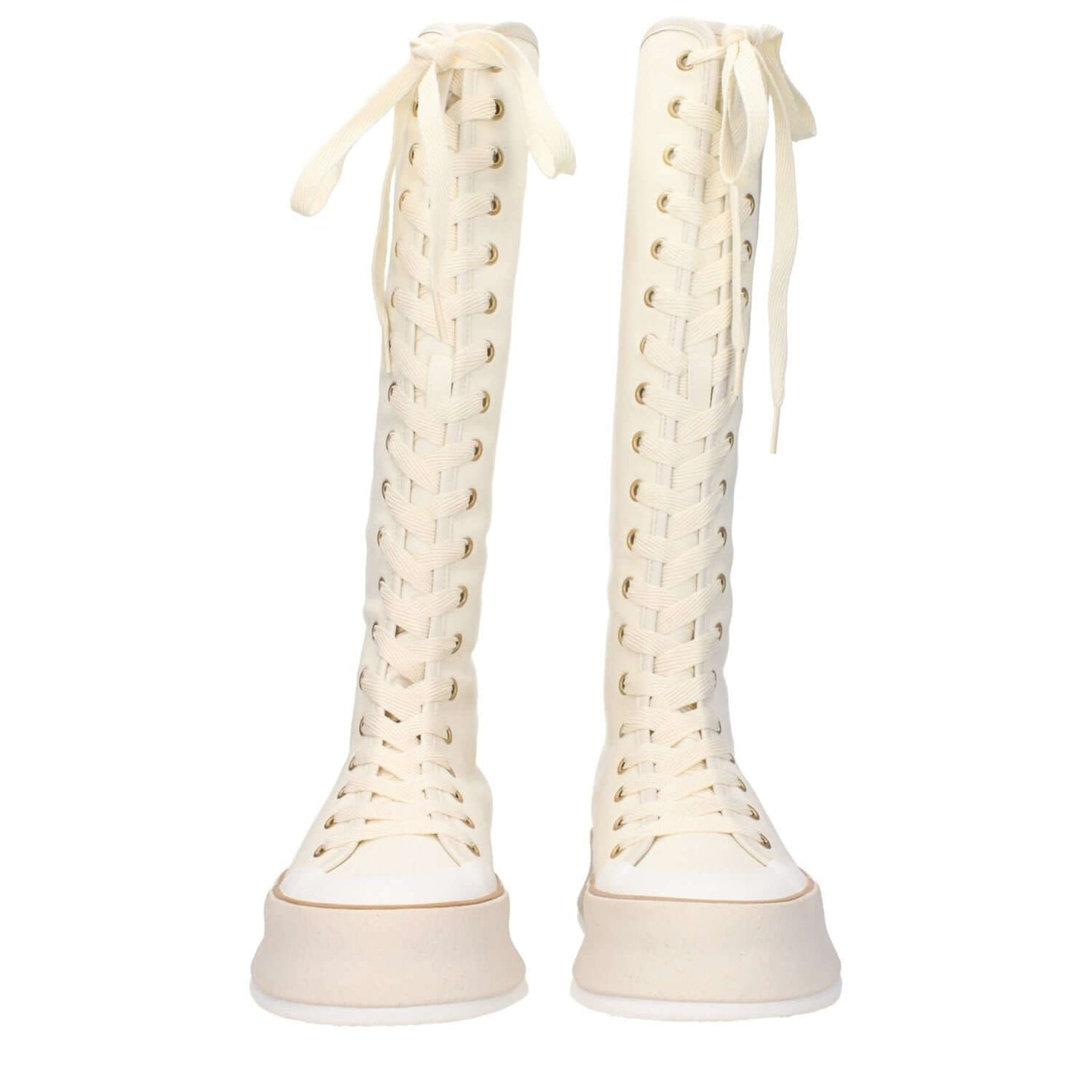 Max Mara Beige Fabric Lace-Up Boots