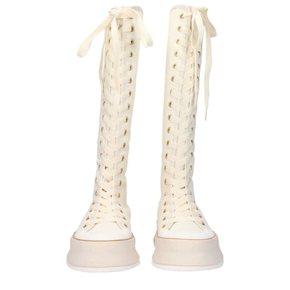 Max Mara Beige Fabric Lace-Up Boots