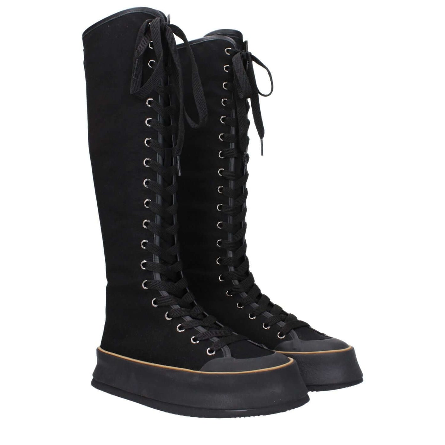 Max Mara Black Fabric Lace-Up Boots with vintage effect, casual style, wedge heel, and round toe design.