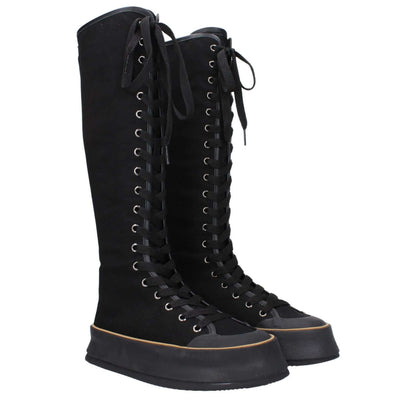 Max Mara Black Fabric Lace-Up Boots with vintage effect, casual style, wedge heel, and round toe design.