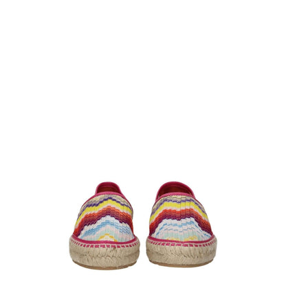 Missoni Multicolor Fabric Espadrilles with vintage style, featuring leather, rubber sole, round toe, and low flat heel.