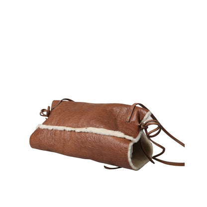 Miu Miu Brown Leather Fur Inner Lining Neck Strap WinterFleece Handwarmer