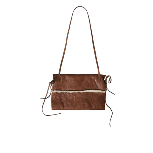 Miu Miu Brown Leather Fur Inner Lining Neck Strap WinterFleece Handwarmer made of supple leather with soft fur lining.