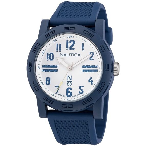 NAUTICA Mod. NAPATS301 quartz analog gents watch with blue strap and 44mm case, water resistant up to 5 ATM, in official box.