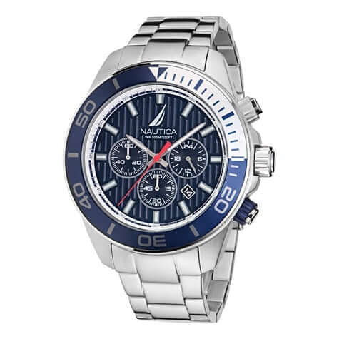 NAUTICA Mod. NAPNOF303 gent quartz analog watch with mineral dial, 10 ATM water resistance, 48 mm case, bracelet, in official box.