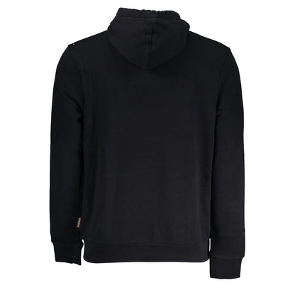 Back view of Napapijri Black Cotton Men's Hooded Sweater showcasing its comfortable design and premium cotton material.