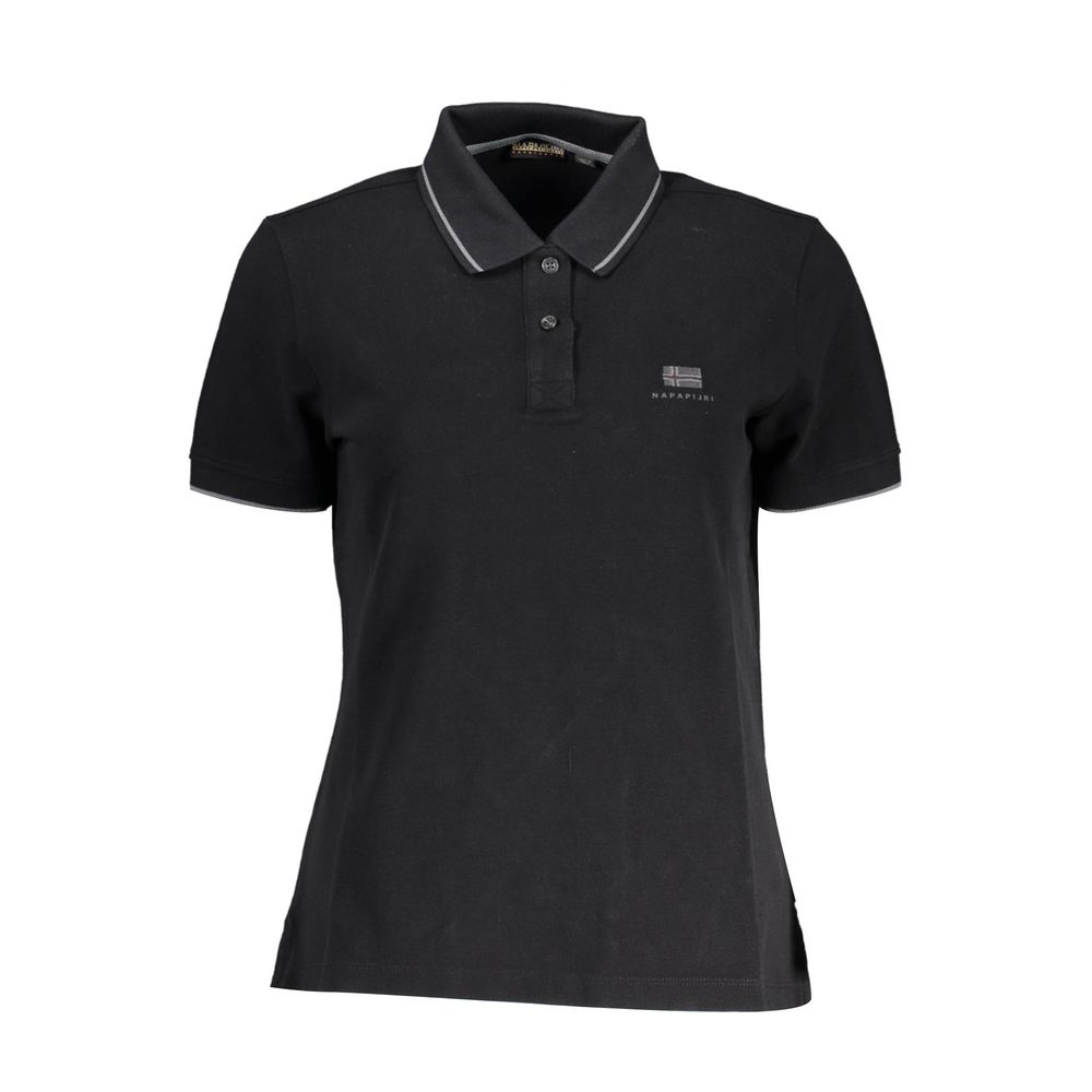 Napapijri Black Cotton Women Polo Shirt with short sleeves and contrasting details, featuring iconic Napapijri embroidery for a chic look.