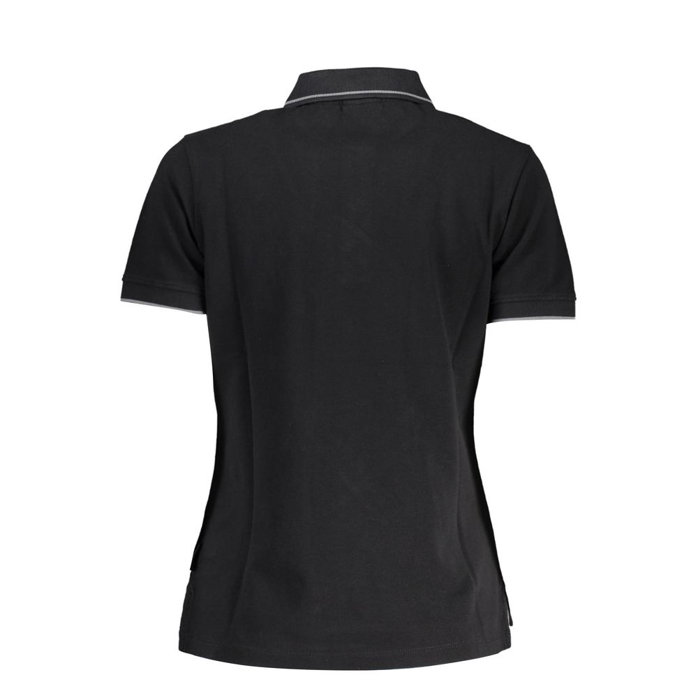 Back view of Napapijri Black Cotton Women Polo Shirt, featuring sleek design with contrasting details and iconic embroidery.