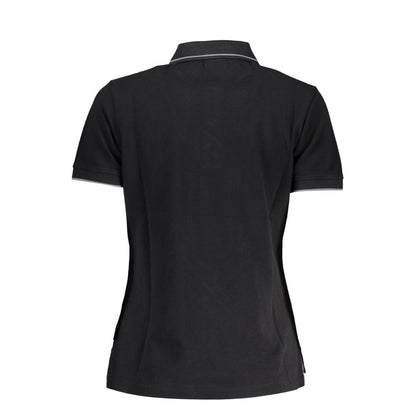 Back view of Napapijri Black Cotton Women Polo Shirt, featuring sleek design with contrasting details and iconic embroidery.