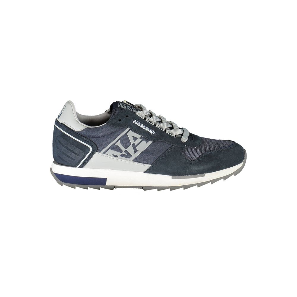 Napapijri Blue Leather Mens Sneaker featuring bold blue design and contrasting details.