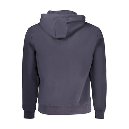 Back view of Napapijri Blue Organic Cotton Men Sweater showcasing relaxed fit and hoodie