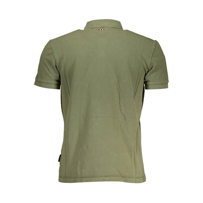Back view of Napapijri Green Cotton Men Polo Shirt with short sleeves and embroidered logo detail.