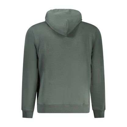 Napapijri Green Cotton Men Sweater with hoodie back view, showcasing casual luxury and style in deep green