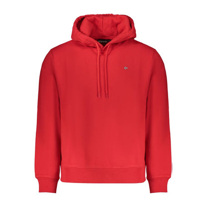 Napapijri Red Cotton Men Sweater with hood showcasing a trendy design, featuring logo embroidery on front, perfect for casual style and comfort.