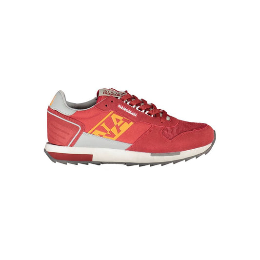 Napapijri Red Leather Men Sneaker with bold red design and contrasting details, featuring iconic Napapijri logo.