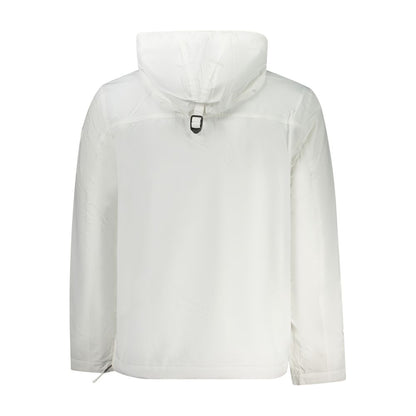 Back view of Napapijri White Polyamide Men Jacket with hood and long sleeves.