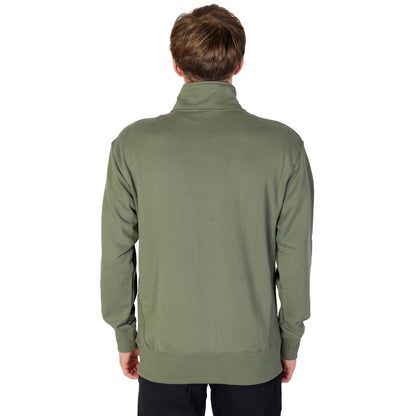 New Balance Green Cotton Sweatshirt shown from the back, featuring a practical high collar design and soft cotton fabric for comfort.